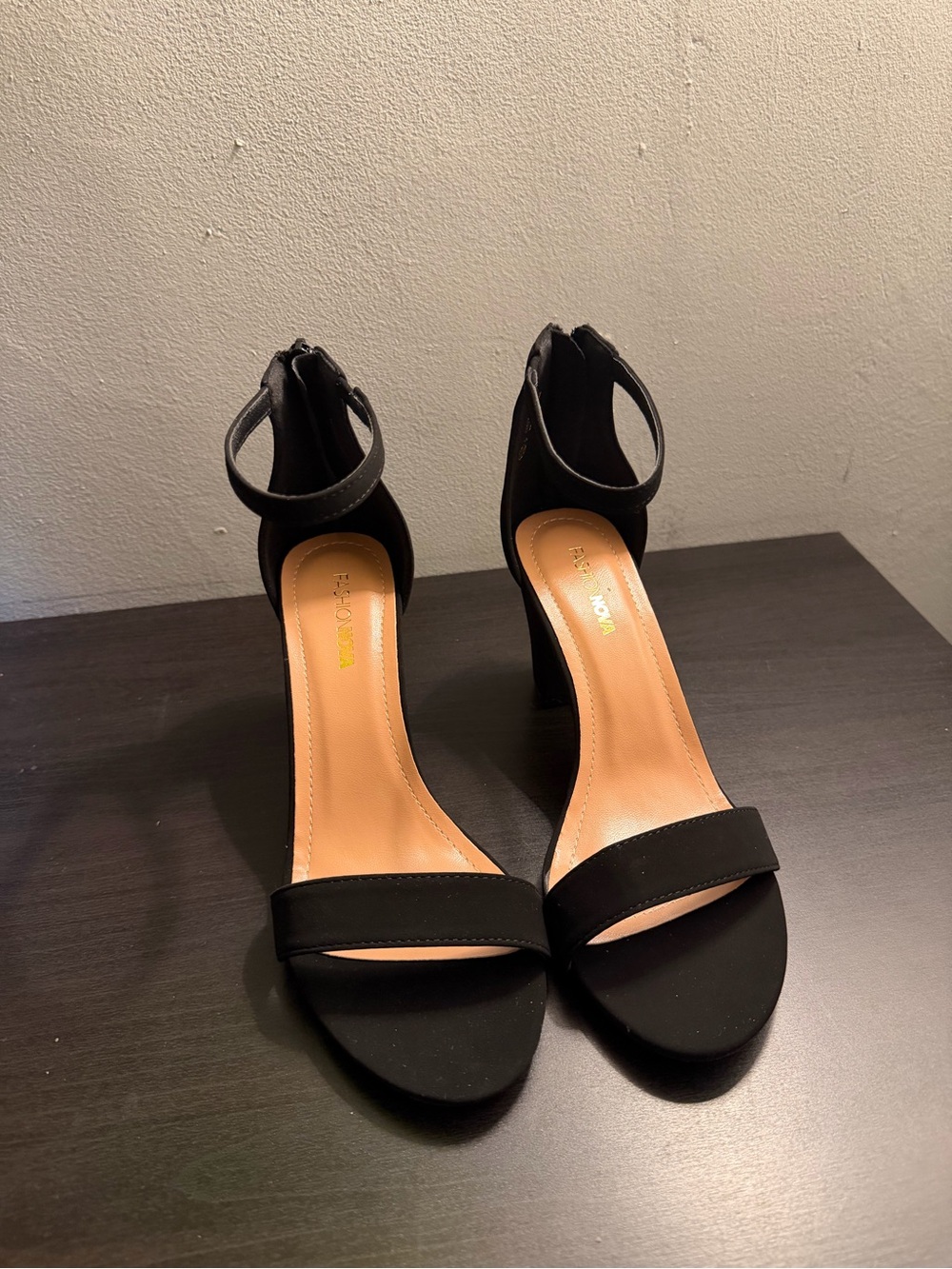 Fashion Nova Black Ankle-Strap Block Heels